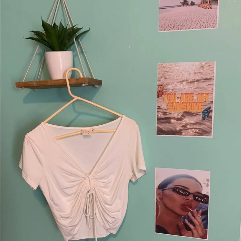 white ruched crop top crop tee soft